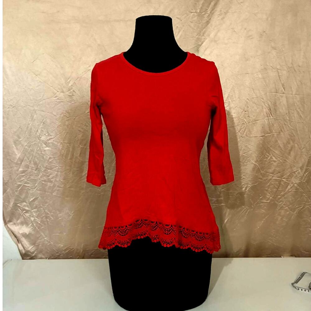 Old Navy Girls Red Crochet Hem 3/4 Sleeve Top - Large (10/12)